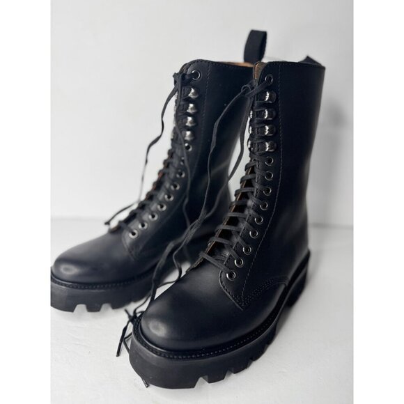 Anthropologie X Grenson Mavis Black Leather Combat Boots UK 4 US 6.5 - Picture 3 of 7